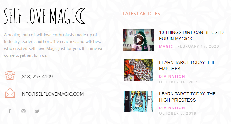 Self Love Magic footer: A healing hub of self-love enthusiasts.